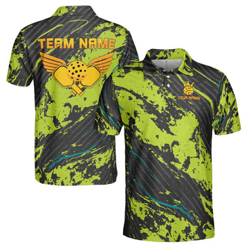 Custom Name Team Name Pickle Green Grey Art Ball Men's Polo Shirt S-5XL
