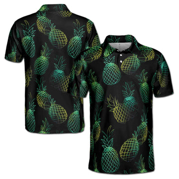 Funny Neon Colorful Pineapple In Dark Golf Men's Polo Shirt S-5XL