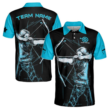 Custom Name Team Name Blue Archery Pattern Men's Polo Shirt S-5XL