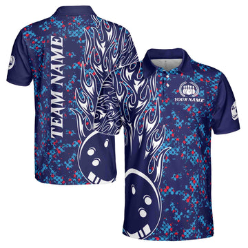 Custom Name Team Name Colorful Bowling Ball Men's Polo Shirt S-5XL