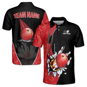 Custom Name Team Name Bowling Ball Men's Polo Shirt S-5XL