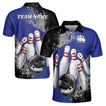 Custom Name Team Name Funny Bowling Ball Men's Polo Shirt S-5XL