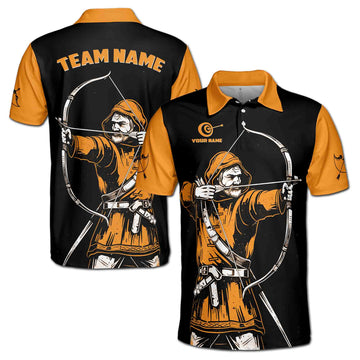 Custom Name Team Name Archery Lover Archer Orange Men's Polo Shirt S-5XL