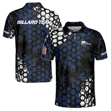 Custom Name, Team Name Blue Hive Billiard 8 Ball Men's Polo Shirt S-5XL