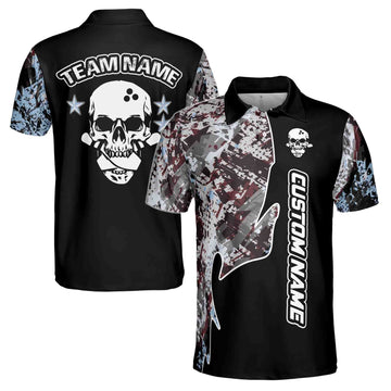 Custom Name Team Name Skull Grunge Bowling Ball Men's Polo Shirt S-5XL