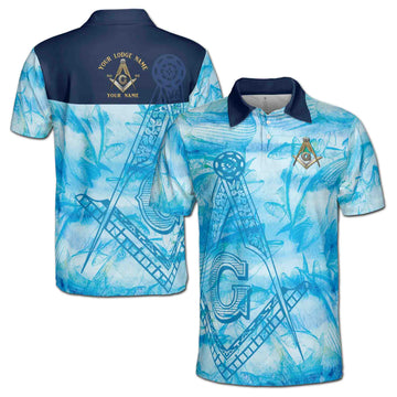 Customize Name Lodge Name Masonic Freemasonry Blue Men's Polo Shirt S-5XL
