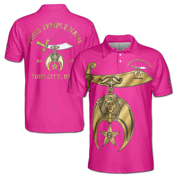 Custom Name Temple Name Noble Ancient Shriners Emblem Men's Polo Shirt S-5XL