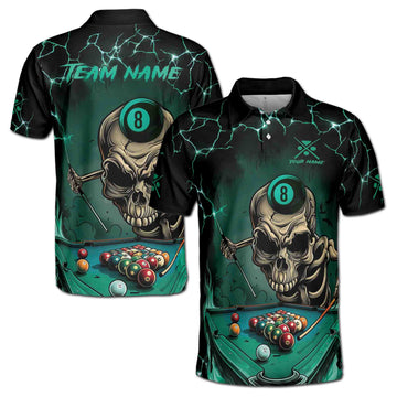 Personalized Skull Billiard Player Skull 8 Ball Billiard Men's Polo Shirt S-5XL