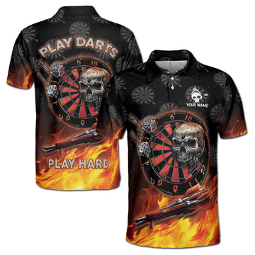 Personalized Play Dart Play Hard Headshot Skull Men's Polo Shirt S-5XL