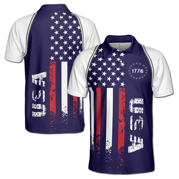 Patriotic USA America Flag 1776 Vintage National Pride Men's Polo Shirt S-5XL