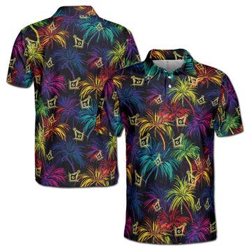 Master Mason Freemasonry Mansonic Neon Palm Tree Men's Polo Shirt S-5XL