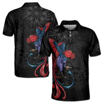 Rooster Graphic Chicken Mexican Aztec Black National Pride Eagle Men's Polo Shirt S-5XL