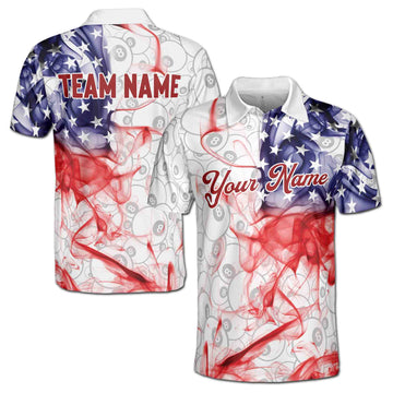 Personalized American Flag Performance 8 Ball Billiard Men's Polo Shirt S-5XL