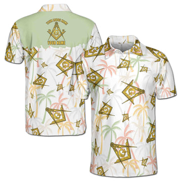 Custom Masonic Master Mason Tropical Summer Pattern Men's Polo Shirt S-5XL