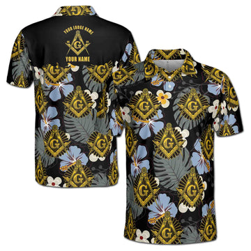 Customize Freemasonry Master Mason Black Tropical Floral Men's Polo Shirt S-5XL