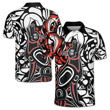 Haida Wolf Howling Art Grunge Men's Polo Shirt S-5XL