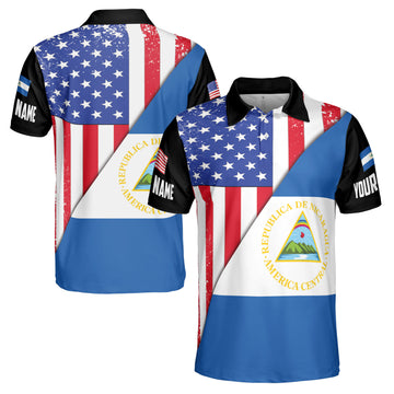 Custom Name Patriotic America With Nicaragua Flag National Pride Men's Polo Shirt S-5XL