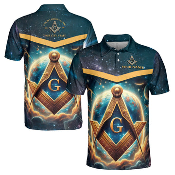 Personalized Freemasonry Mason Galaxy Men's Polo Shirt S-5XL