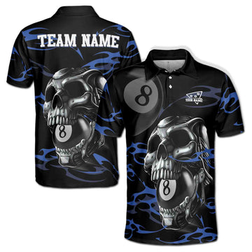 Customized 8-Balls Billiard Player Grunge Skull Men's Polo Shirt S-5XL
