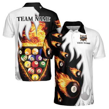 Customized Flaming Billiard Team Name Men's Polo Shirt S-5XL