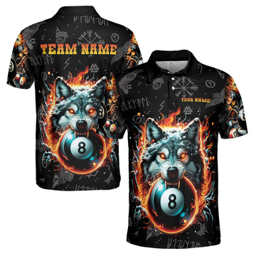 Custom Name Team Billiards Viking Wolf Pattern Men's Polo Shirt S-5XL