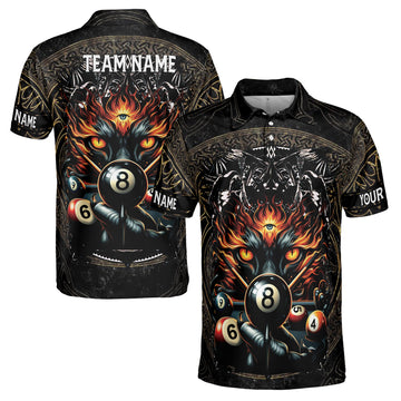 Custom Name Team Viking Dragon 3 Eyes Billiards 8 Balls Men's Polo Shirt S-5XL