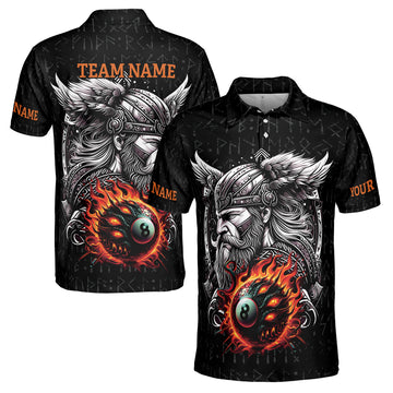 Custom Name Billiards Team Pool Lover Viking PatternMen's Polo Shirt S-5XL
