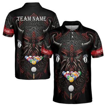 Custom Name Billiards Pool 8 Balls Grunge Viking Warrior Men's Polo Shirt S-5XL