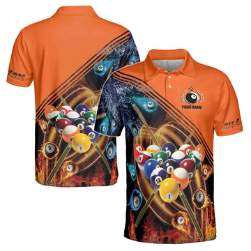 Personalized Orange Billiard Player Men's Polo Shirt S-5XL