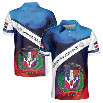 Custom Name Dominican Republic Coat Of Arms Patriotic Flag Men's Polo Shirt S-5XL