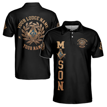 Custom Name Master Mason Freemason Bronze Emblem Men's Polo Shirt S-5XL