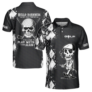 Custom Name Skull Golfer I've Come To Play With You Again Men's Polo S-5XL