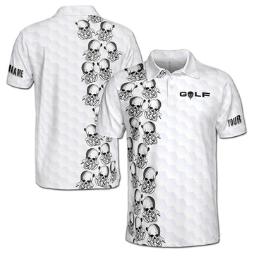 Custom Name Golf Skull with Golf Club and Ball Men's Polo S-5XL