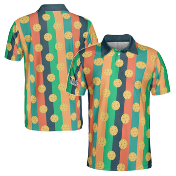 Customized Name Funny Retro Pickleball Pattern Men's Polo Shirt S-5XL