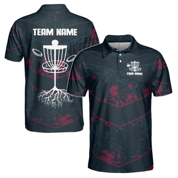 Custom Name Team Name Disc Golf Lover Black Red Men's Polo Shirt S-5XL