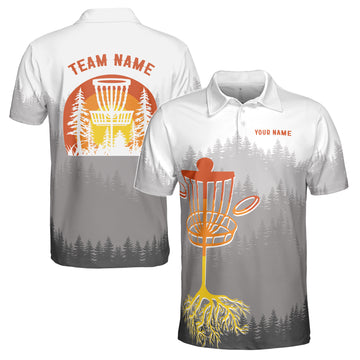 Custom Name Team Name Disc Golf in The Gray Forest Men's Polo Shirt S-5XL