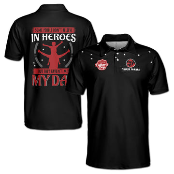 Custom Name My Dad My Hero Father's Gift Men's Polo Shirt S-5XL
