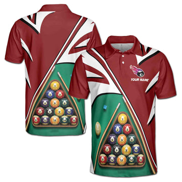 Customized Name Billiard Cue and Balls Pattern Men's Polo S-5XL