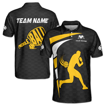 Custom Name Team Pickleball Paddle Black Yellow Men's Polo Shirt S-5XL