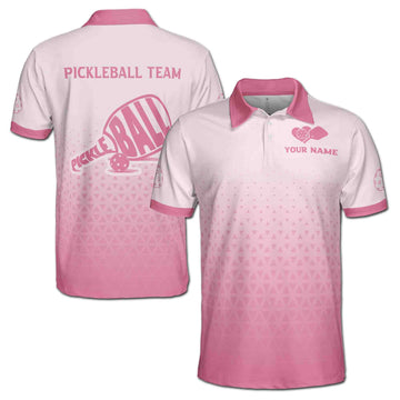 Custom Name Team Pickleball Player Pink Paddle Pattern Men's Polo Shirt S-5X