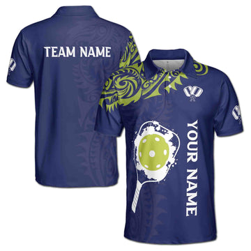 Custom Name Team Pickleball Paddle Viking Tattoo Pattern Men's Polo Shirt S-5XL