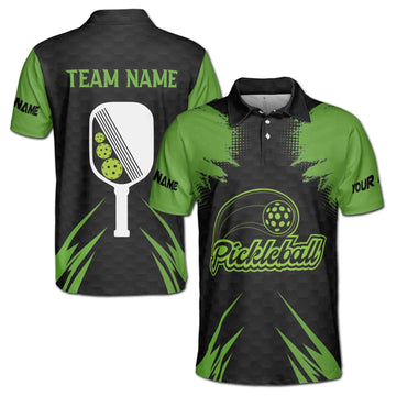 Custom Name Team Pickleball Lover Black Green Men's Polo Shirt S-5XL