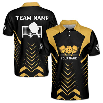 Custom Name Addicted Pickleball Team Yellow and Black Men's Polo Shirt S-5XL