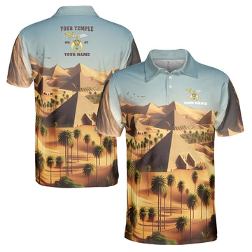 Customized Noble Shriners Masonry Pyramid On The Desert Men's Polo S-5XL