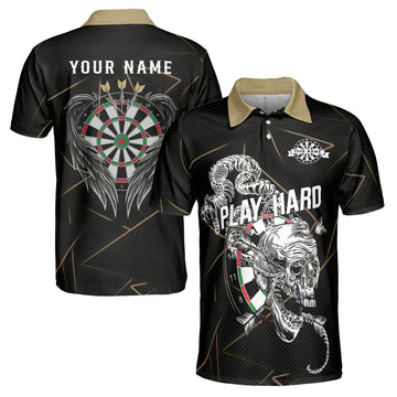 Customized Darts with Skull, Play Hard Dartboard Men's Polo Shirt S-5XL