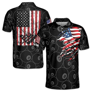 Personalized American Flag Billiard, Custom Pool Team 3D Men's Polo Shirt Size S-5XL