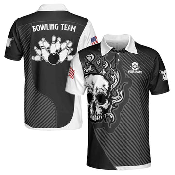 Custom Bowling Skull Pattern Sport Design Men's Polo Shirt S-5XL