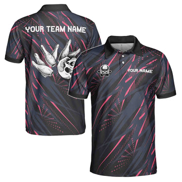 Custom Bowling Team Funny Skull Men's Polo Shirt S-5XL
