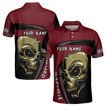 Custom Name Skull Billiard Team Gift 3D Men's Polo Shirt Size S-5XL