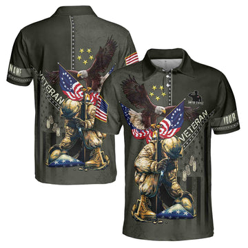 Veteran Eagle Soldier Military U.S Army Personalized 3D All Over Printed Men's Polo Shirt S-5XL